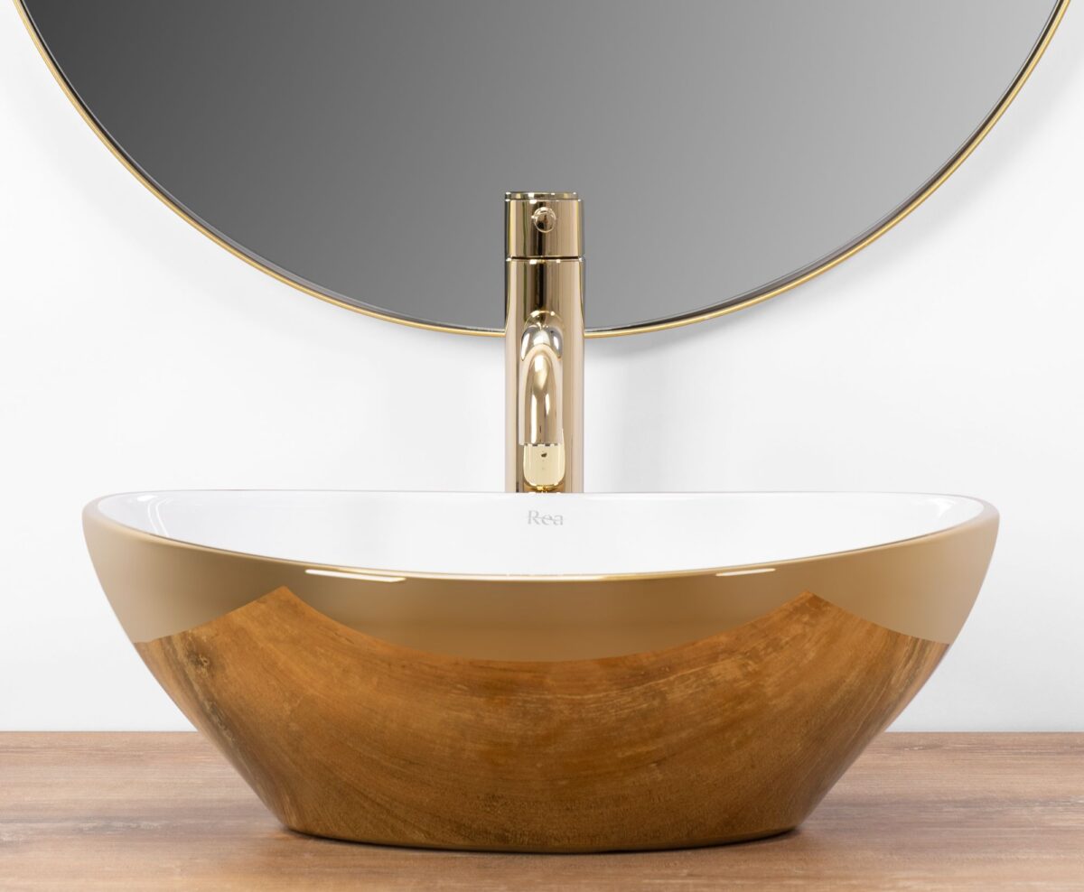 Lavoar pentru blat Rea Sofia Gold / Alb - imagine 4