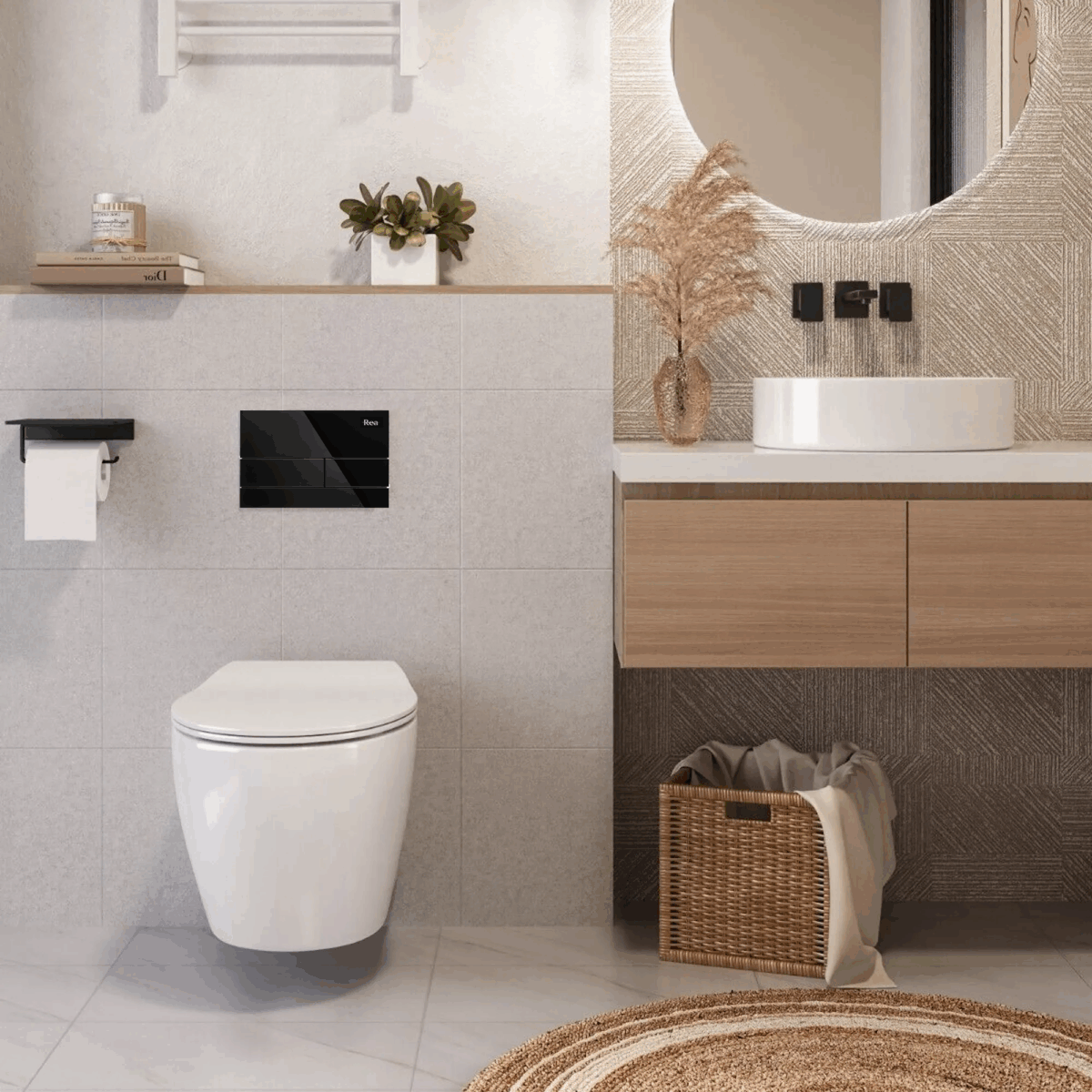 Cadru WC încastrat K011A-Q Rea cu buton T Black Glass - imagine 1