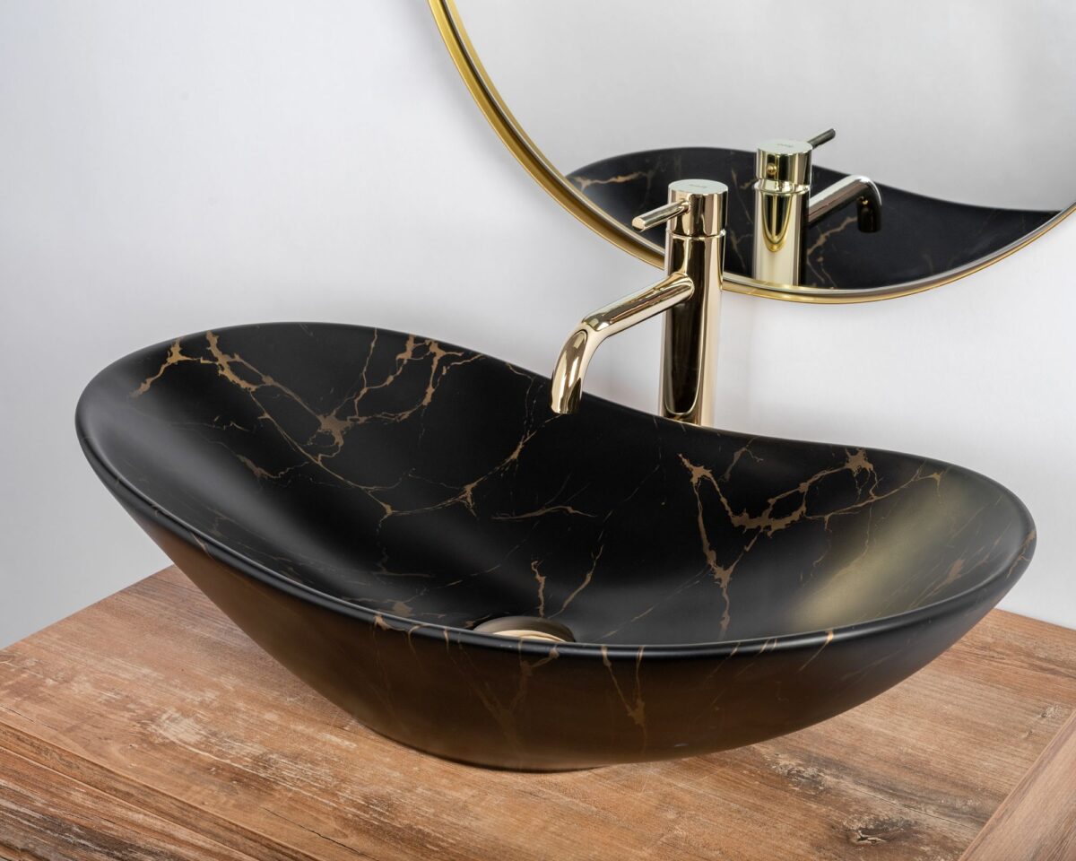 Lavoar pentru blat Rea Royal 60 Black Marble Mat - imagine 4