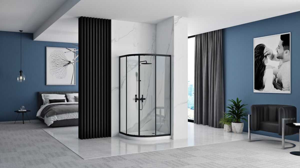 Cabina dus REA Look Black 90x90 + Cada de duș Look White - imagine 1