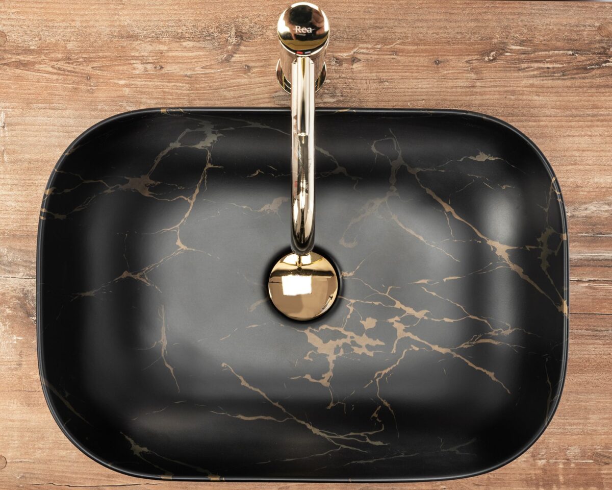 Lavoar pentru blat Rea Belinda Black Marble Mat - imagine 3