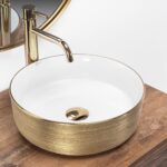 Lavoar pentru blat Rea Sami White Brush Gold