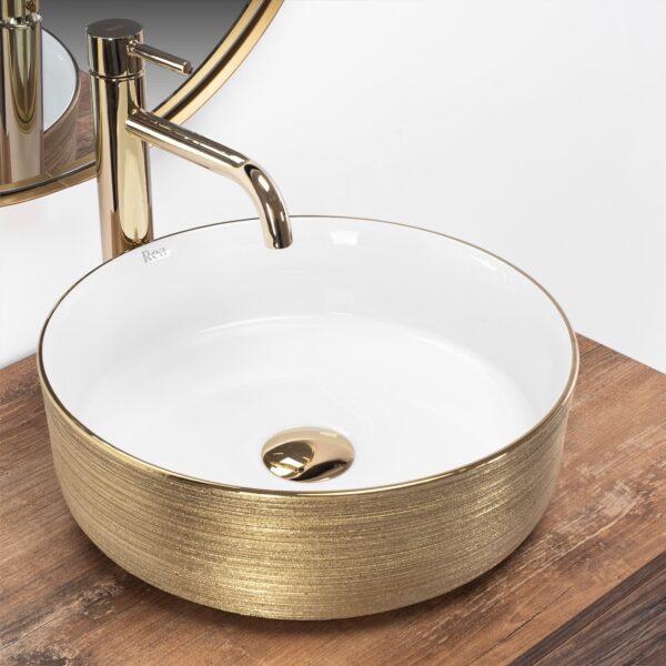 Lavoar pentru blat Rea Sami White Brush Gold