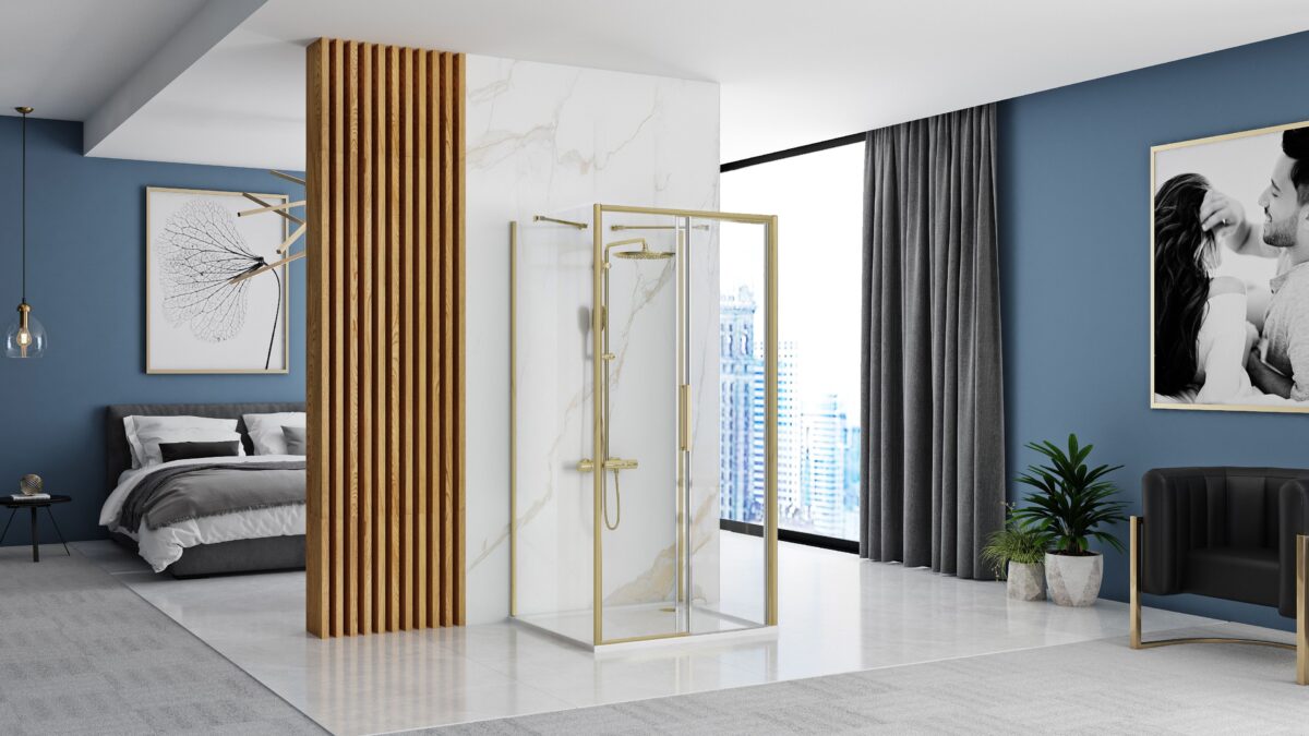 Cabina de dus de perete REA Rapid Slide  Brush Gold - imagine 1