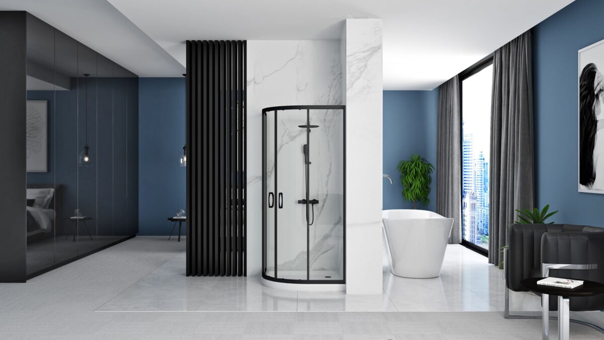 Cabina dus REA Look Black 90x90 + Cada de duș Look White - imagine 2