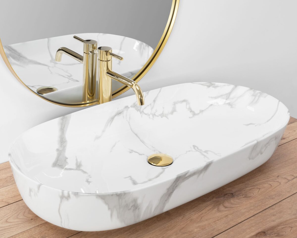 Lavoarul REA CLEO 81 Shiny Marmo din ceramică - imagine 1