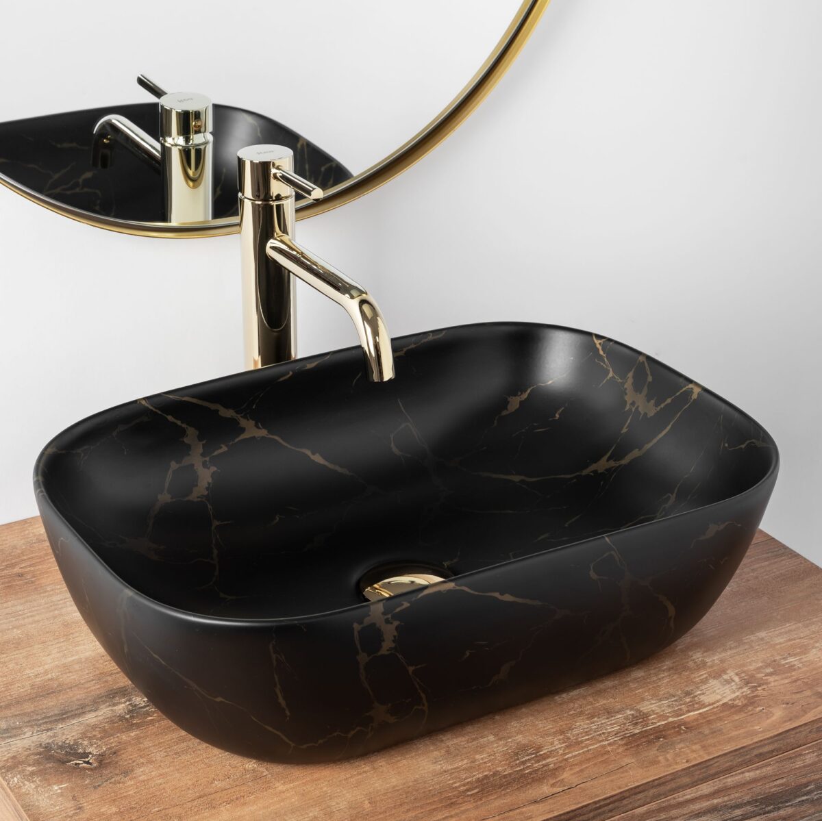 Lavoar pentru blat Rea Belinda Black Marble Mat - imagine 1
