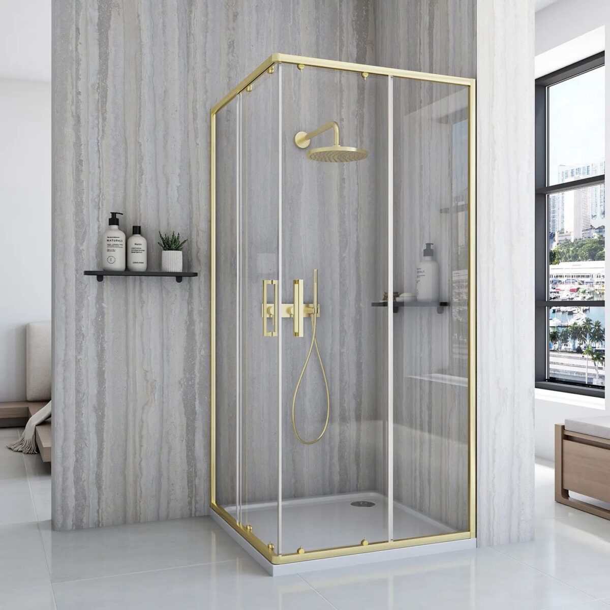 Cabina de dus Rea City 80x80 cm Gold Brush - imagine 1