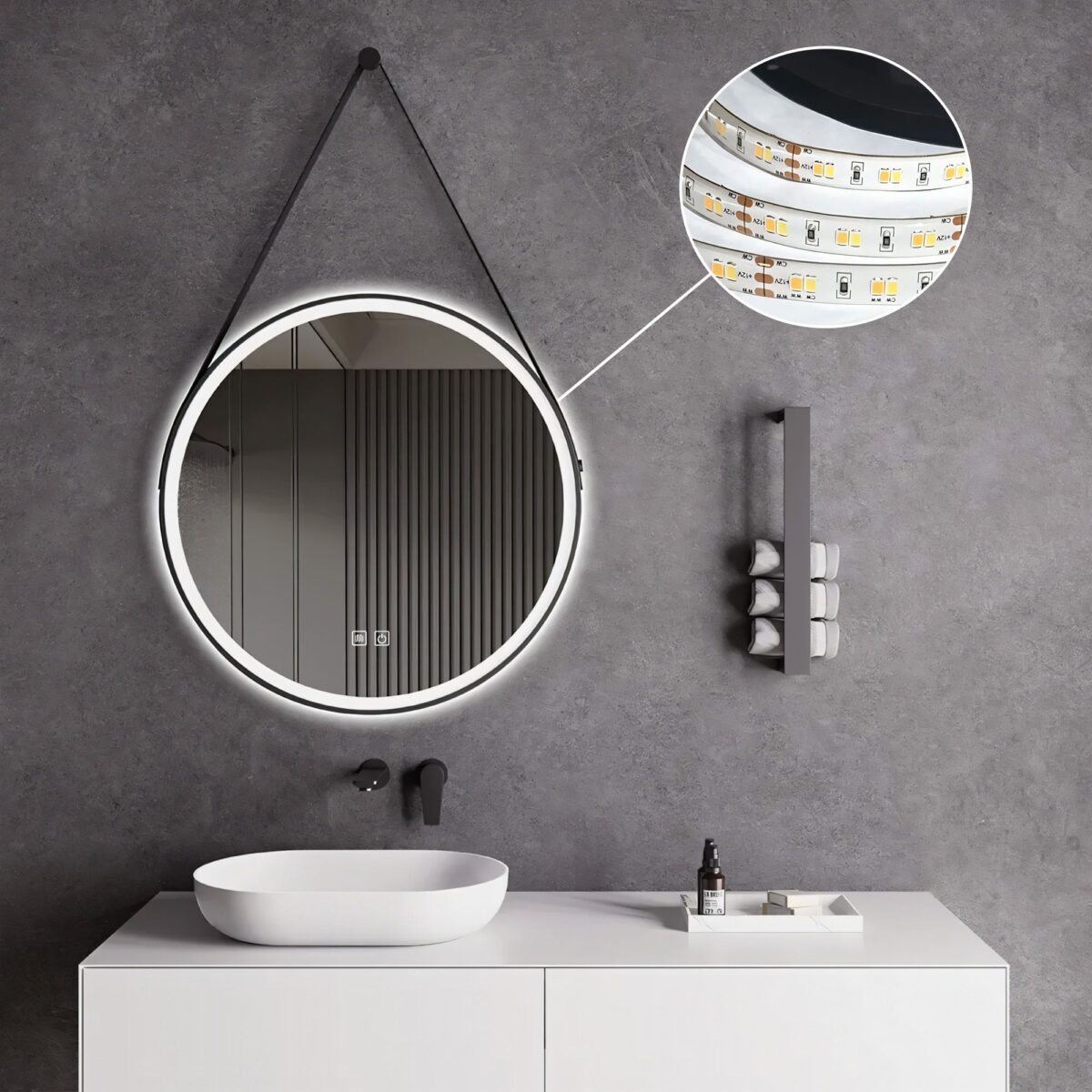 Oglindă Rotundă LED Suspendată pe Curea 70 cm 104 - imagine 2