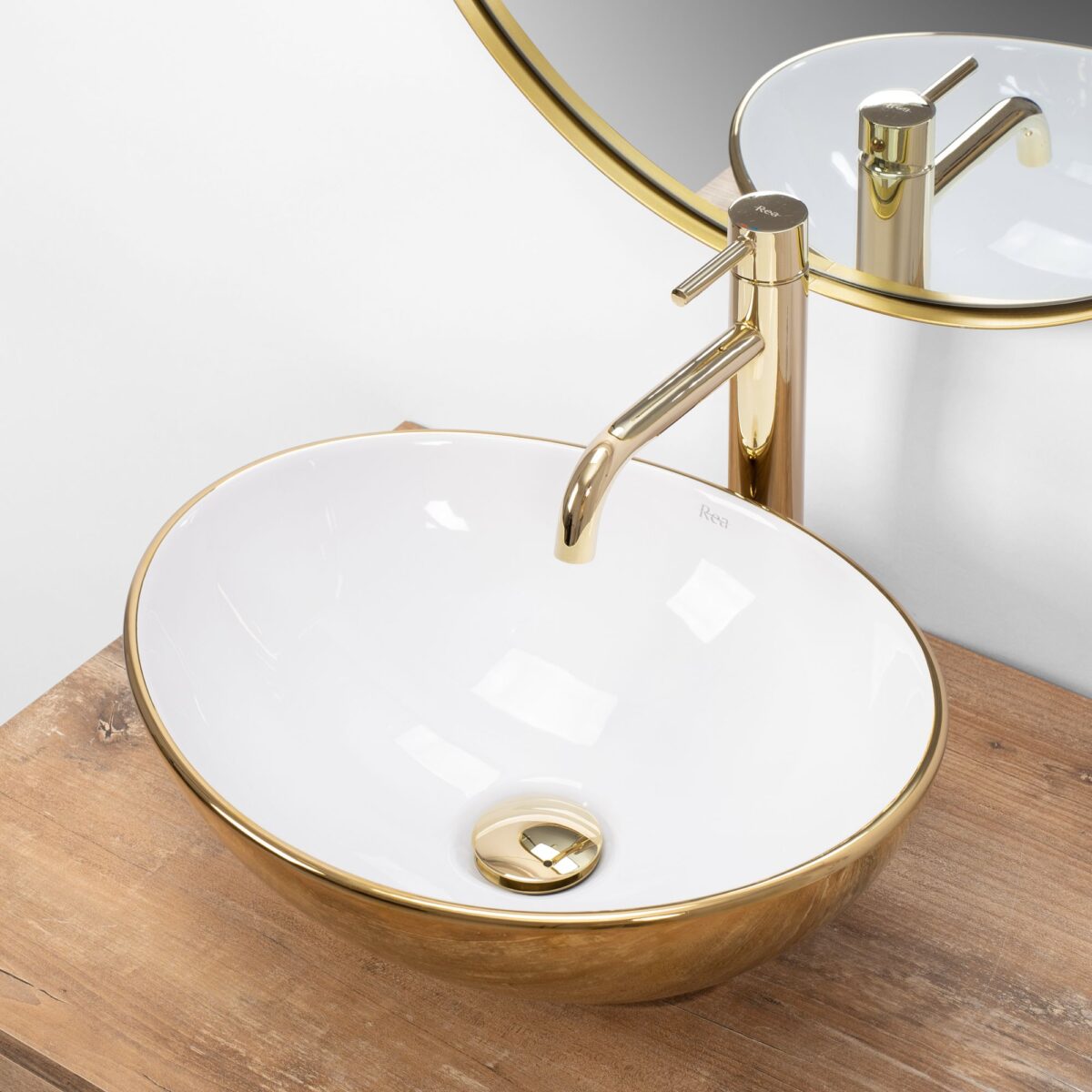 Lavoar pentru blat Rea Sofia Gold / Alb - imagine 2