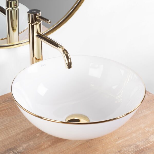 Lavoar pentru blat Rea Stella White gold edge