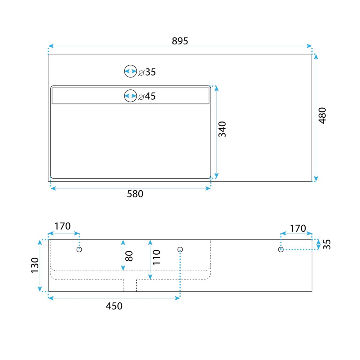Lavoar pentru blat  Archi 90 CM White - imagine 6
