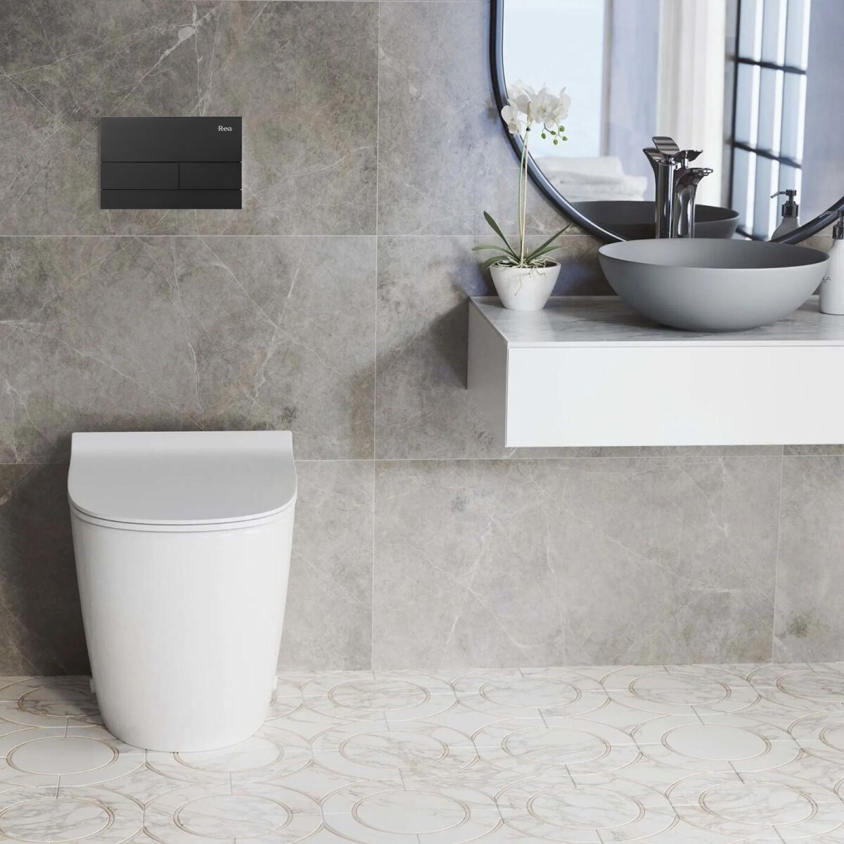 Cadru WC încastrat K011A-Q Rea cu buton T Black - imagine 1