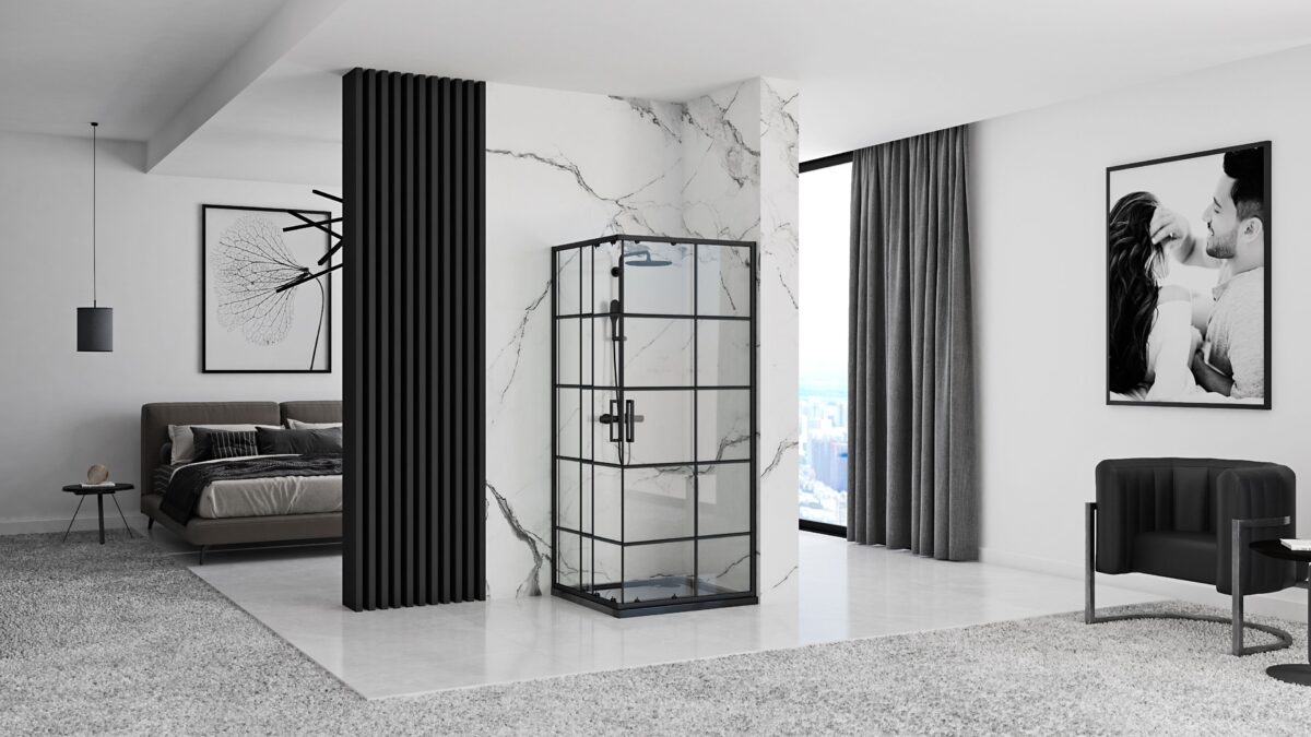 Cabina de dus Rea Concept Black 80x80 Negru - imagine 2