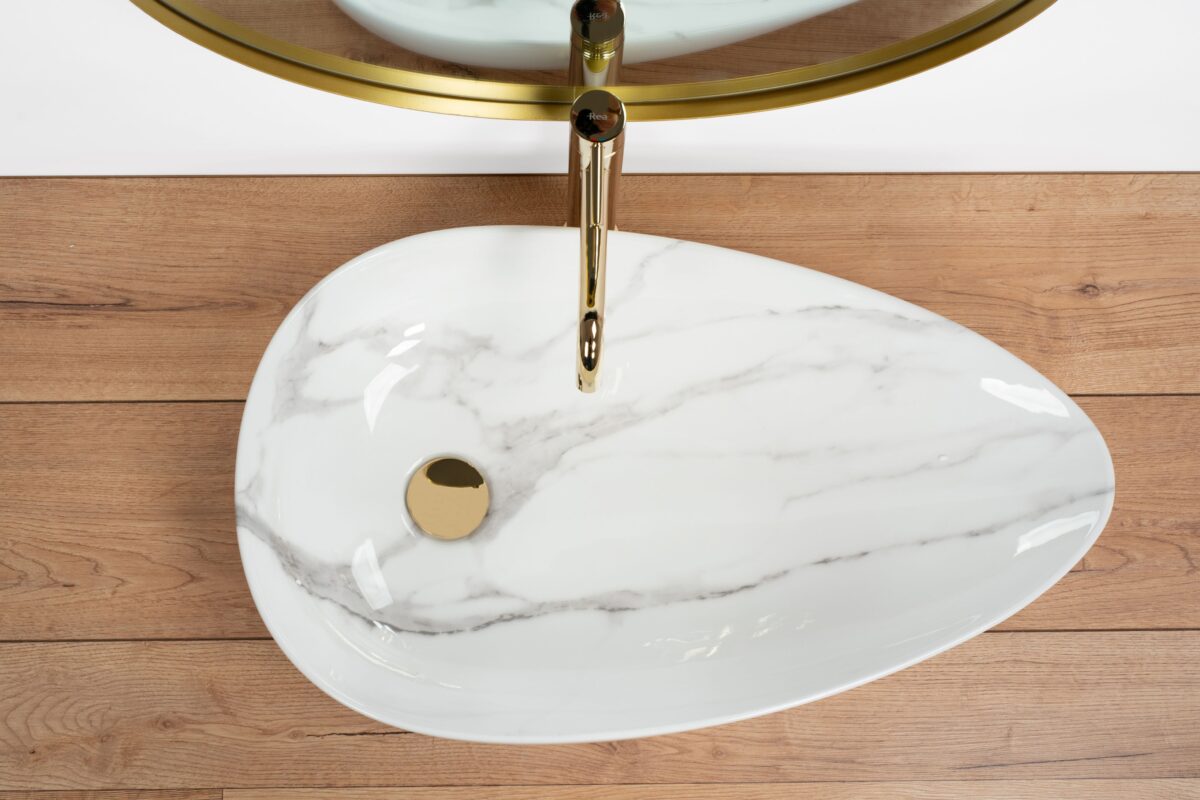 Lavoar pentru blat Rea Greta 65 Bianco Shiny - imagine 6