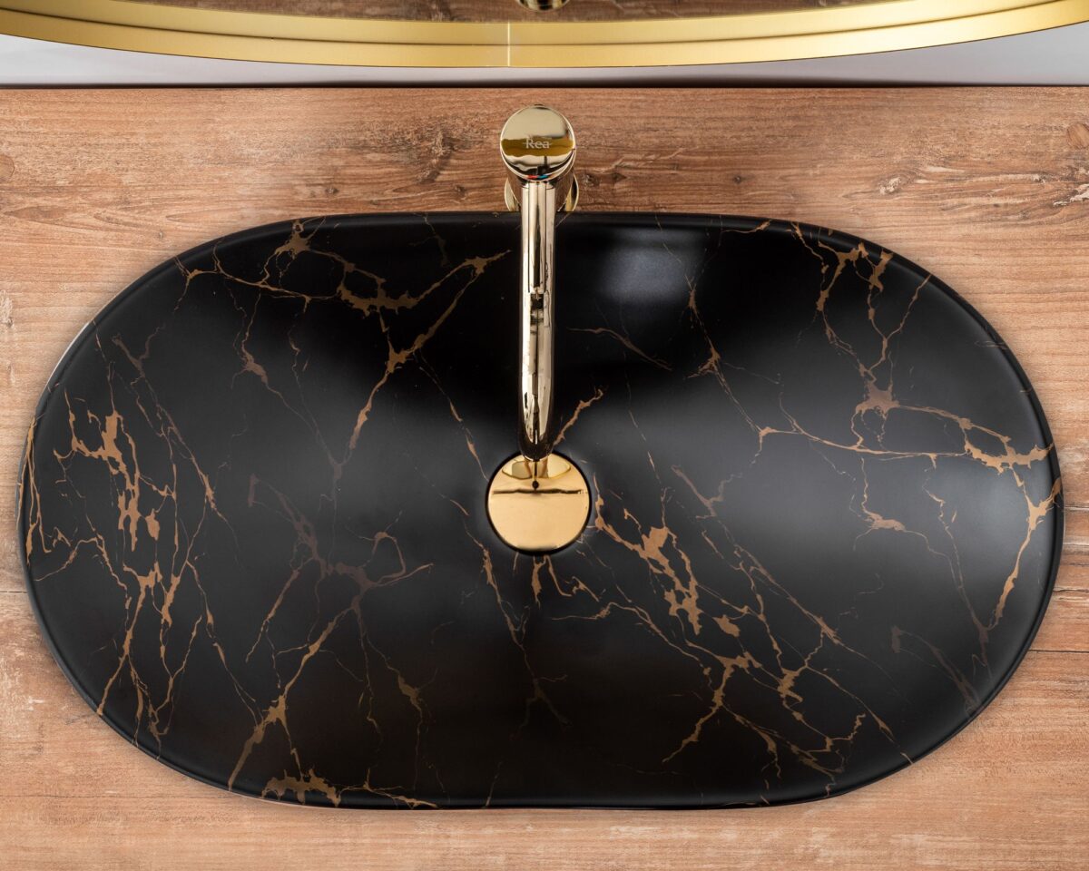 Lavoar pentru blat Rea Royal 60 Black Marble Mat - imagine 3