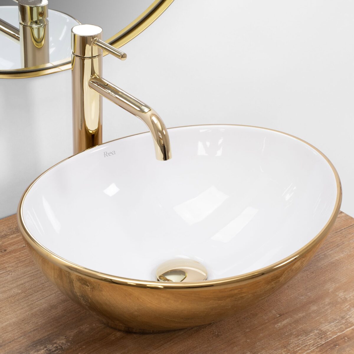 Lavoar pentru blat Rea Sofia Gold / Alb - imagine 1