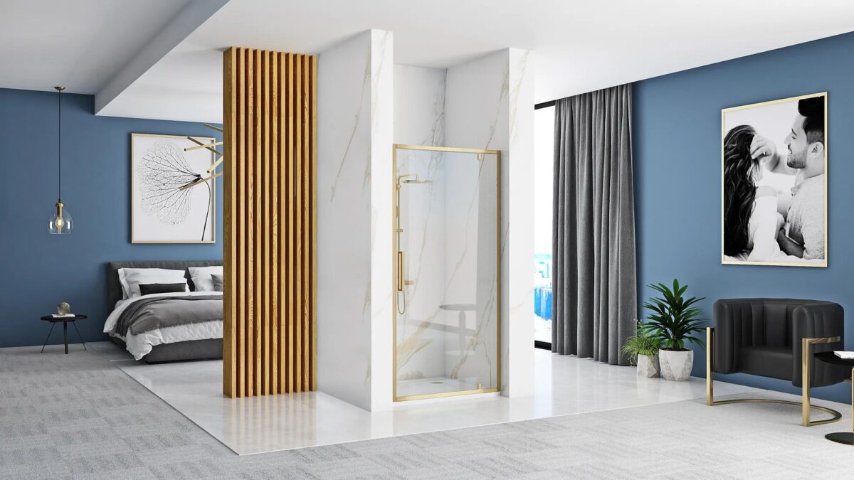 Ușă de duș Batanta REA Rapid Swing Brush Gold 100 - imagine 1