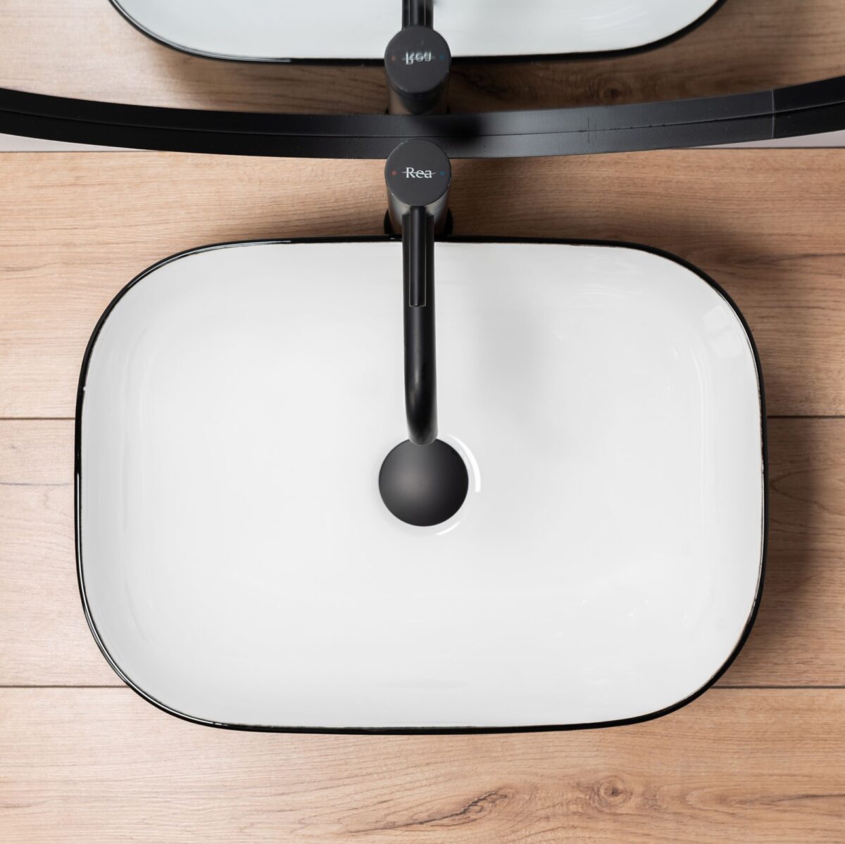 Lavoar pentru blat Rea Belinda Alb Negru White Black - imagine 3