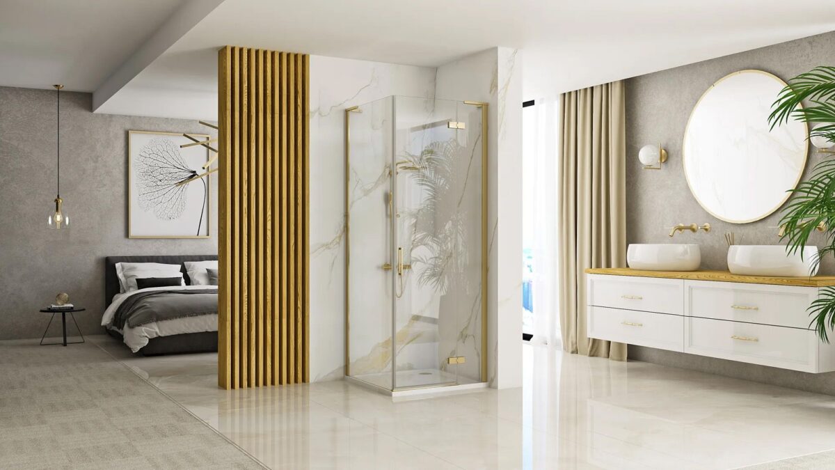 Cabina dus REA Hugo 90x90 Gold Brush - imagine 1