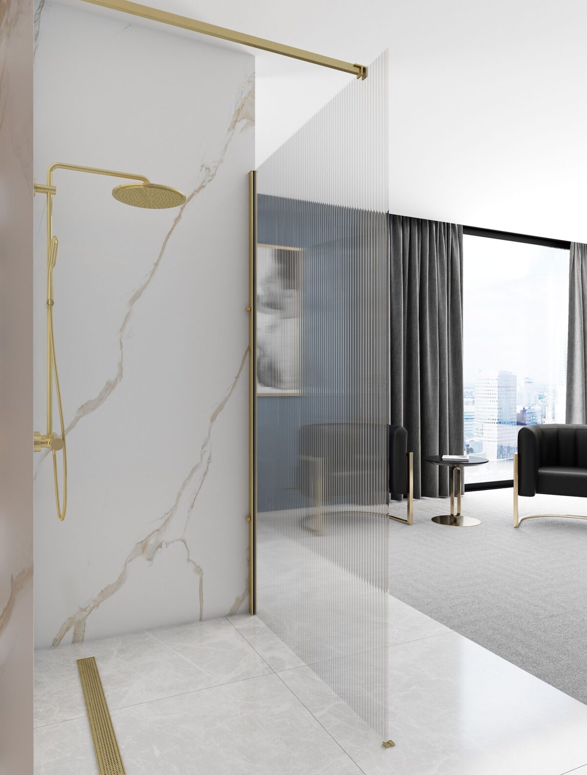 Paravan de dus Rea Aero Intimo Gold Brush 90 - imagine 4