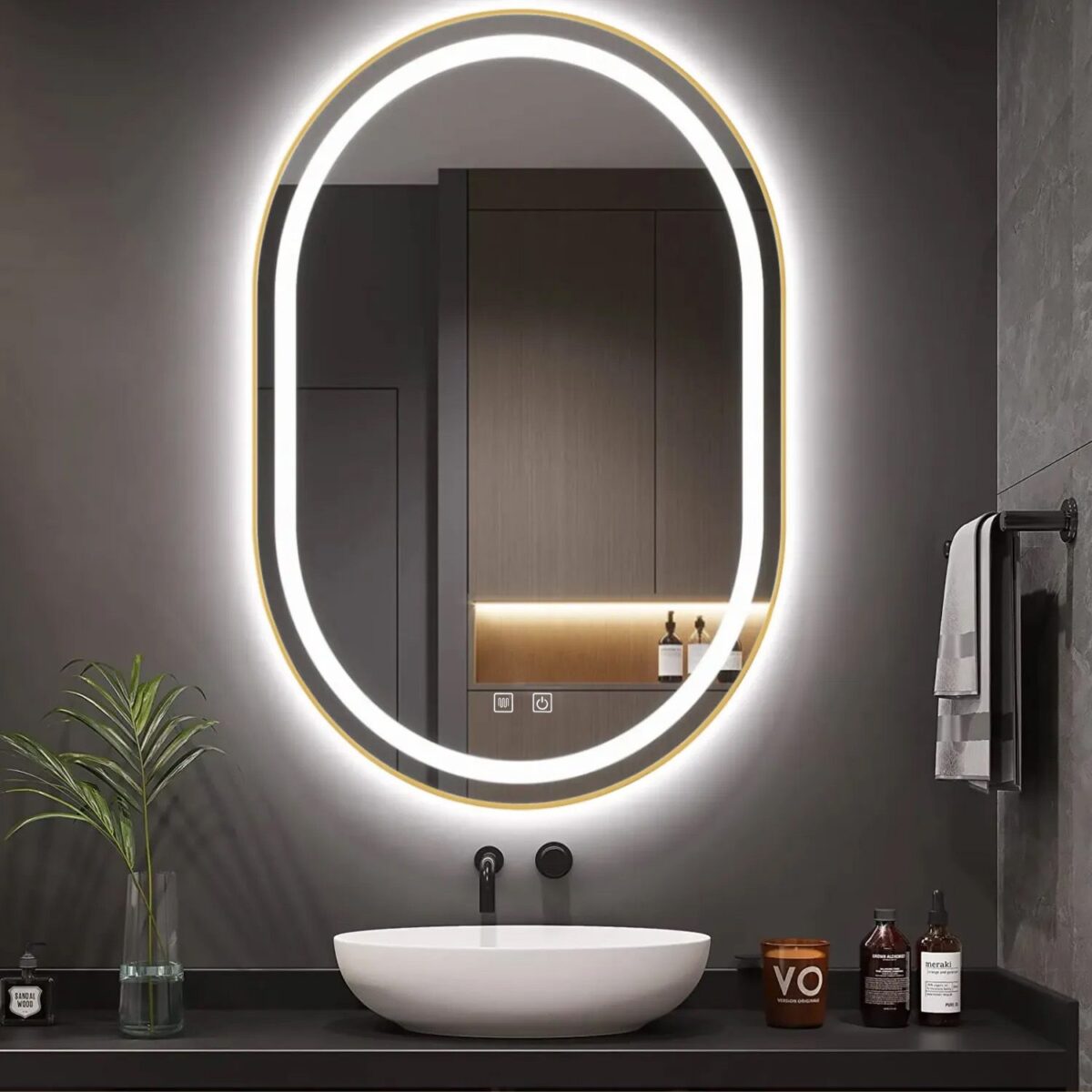 Oglindă LED OLL 60x90 cm Brush Gold - imagine 1