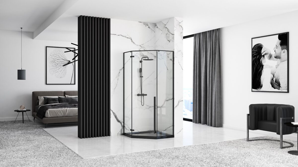 Cadita de dus Diamond Black 90x90 cm negru - imagine 7