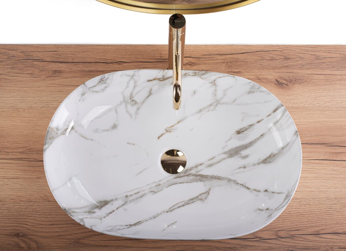Lavoarul REA CLEO 61 Shiny Aiax din ceramică - imagine 2