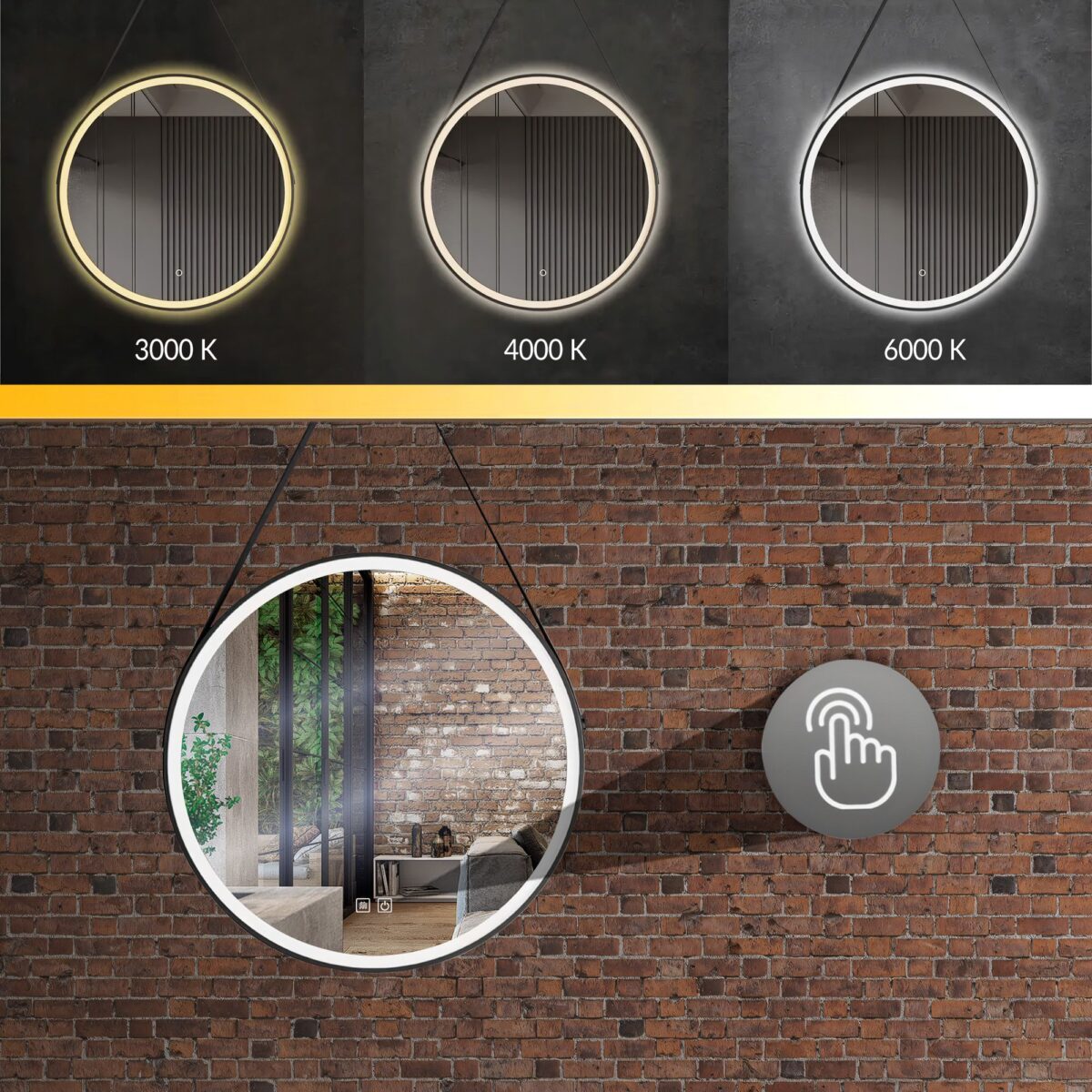 Oglindă Rotundă LED Suspendată pe Curea 70 cm 104 - imagine 4