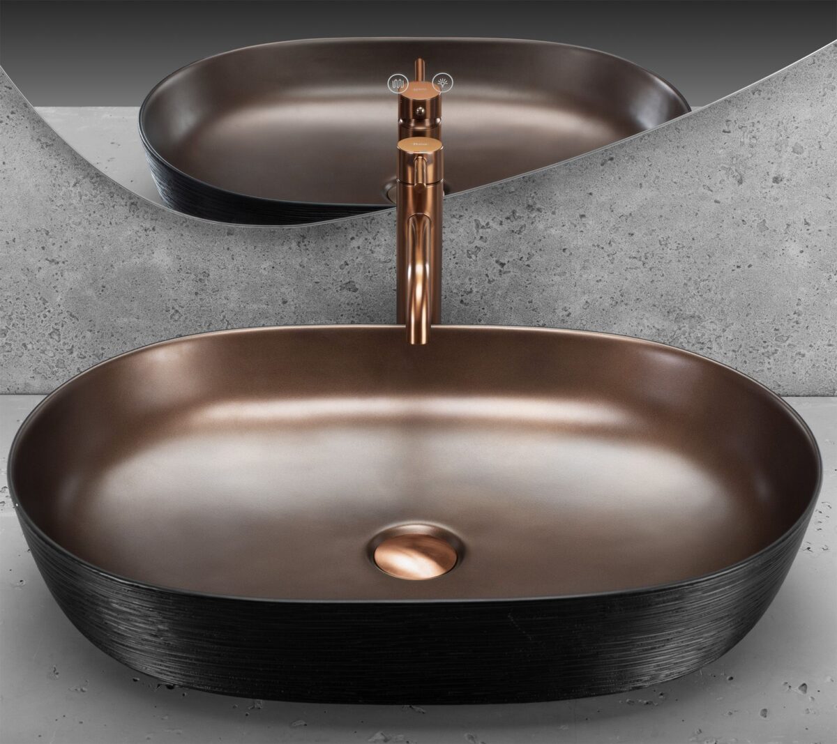 Lavoar ceramic pentru blat CLEO 61 Copper Bush / Black - REA - imagine 3