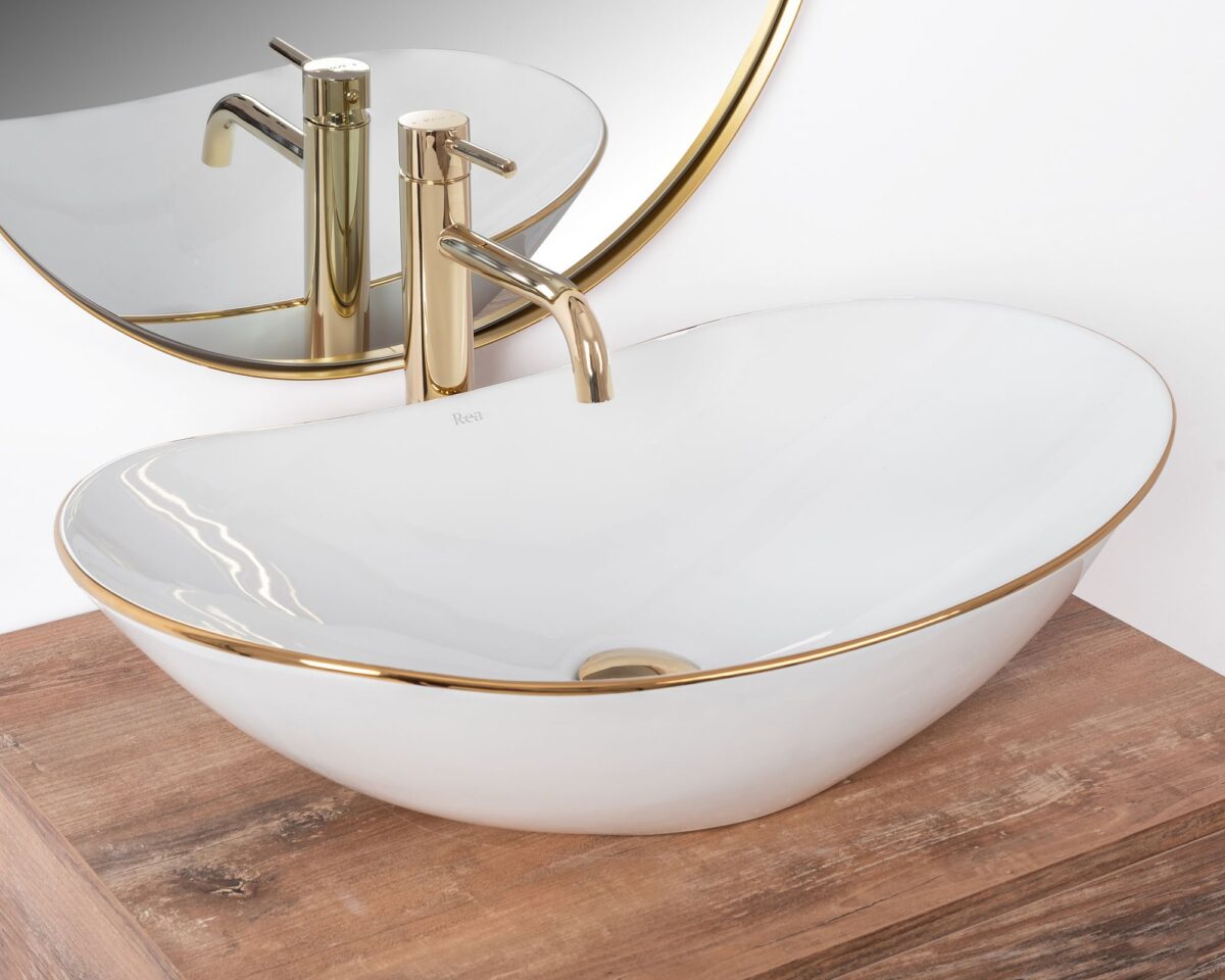 Lavoar pentru blat Rea Royal Auriu Edge - imagine 1