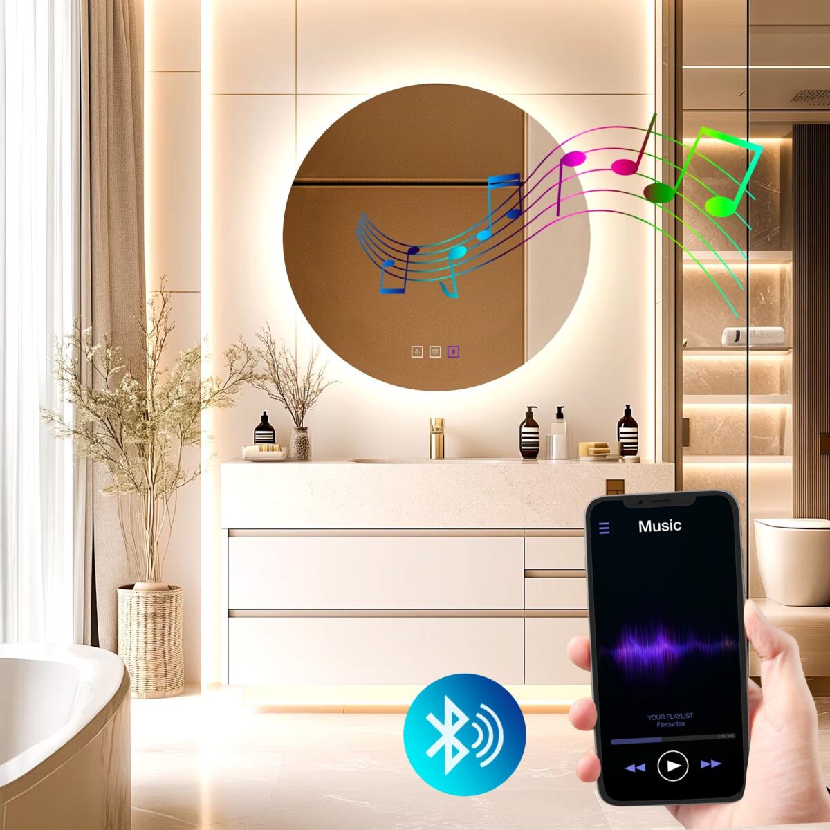 Oglindă LED 60cm ROUND BLUETOOTH - imagine 7