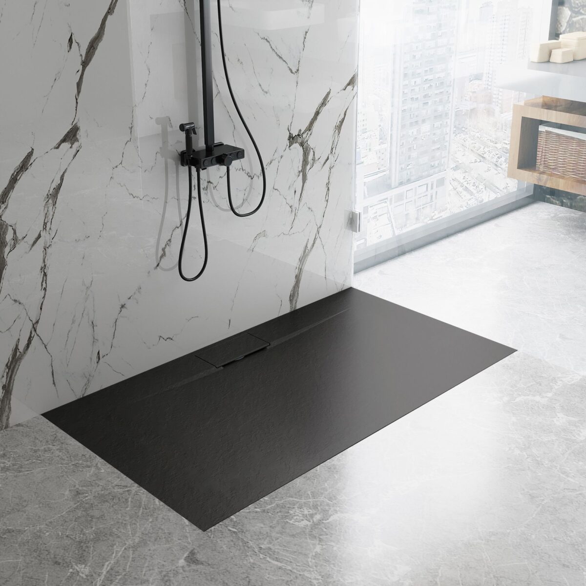 Cadita de dus Bazalt long 80x100 negru - imagine 2