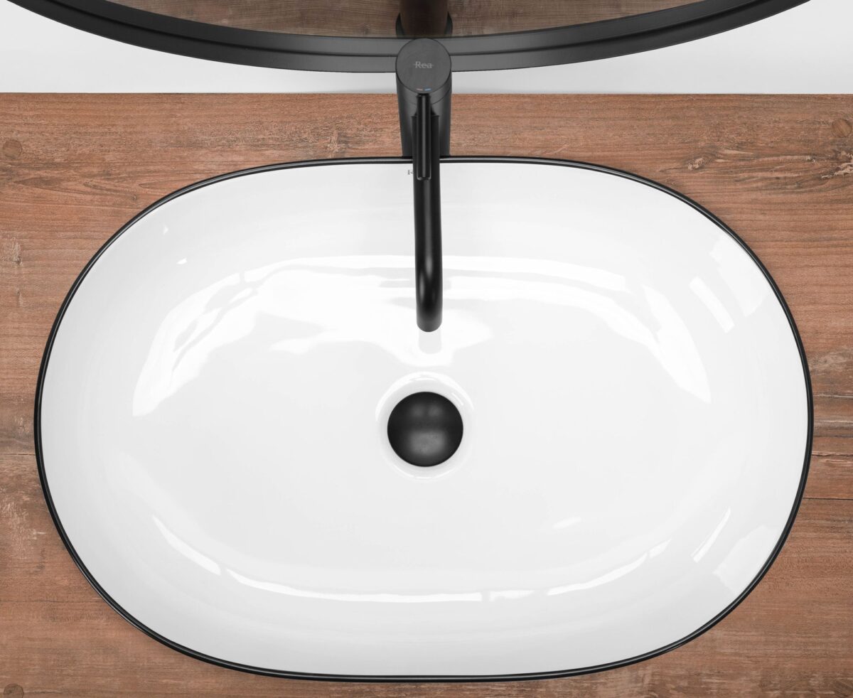 Lavoar ceramic pentru blat Rea CLEO white Black edge - imagine 3