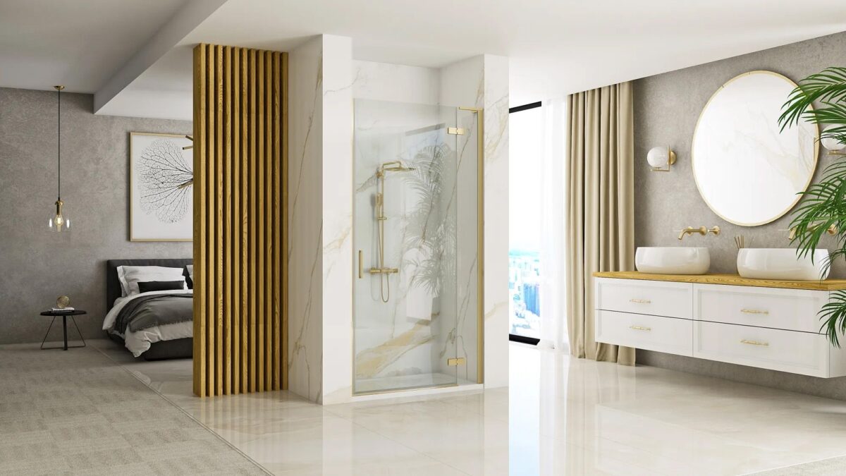 Ușă de duș Rea Hugo 80 Gold Brush + profil - imagine 1