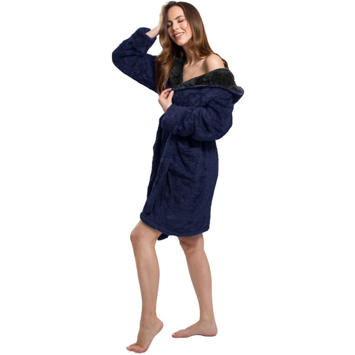 Halat de baie maro-gri Jordan Navy Black women L - imagine 3