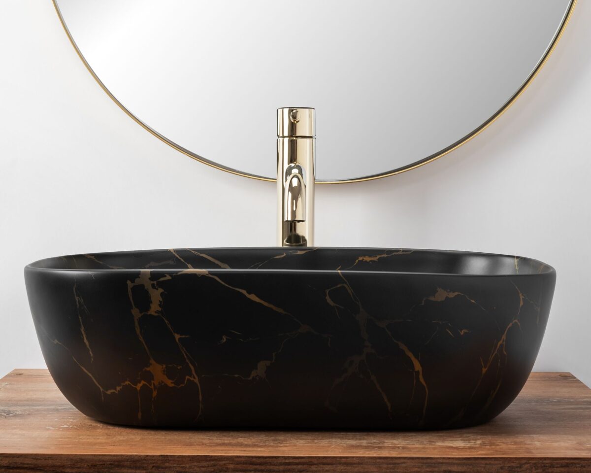 Lavoar pentru blat Rea Belinda Black Marble Mat - imagine 2