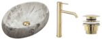 Set lavoar Linda Stone + baterie inalta Lungo gold + dop universal gold - imagine 8