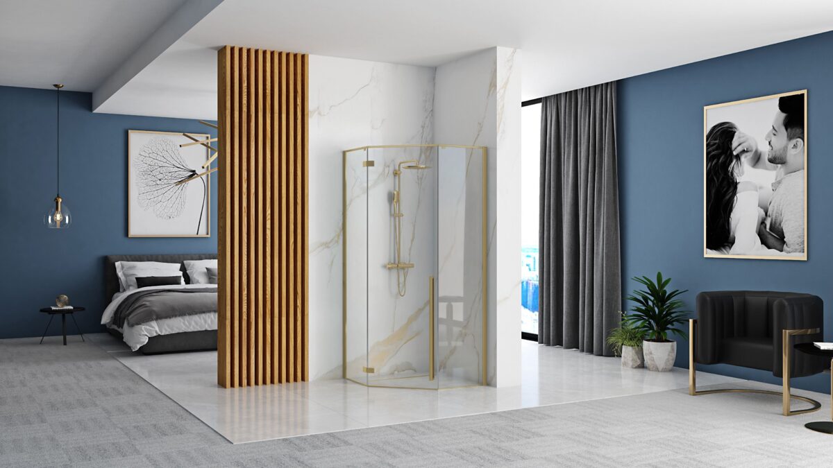 Cabina de dus DIAMOND 90x90 cm BRUSH GOLD - imagine 1
