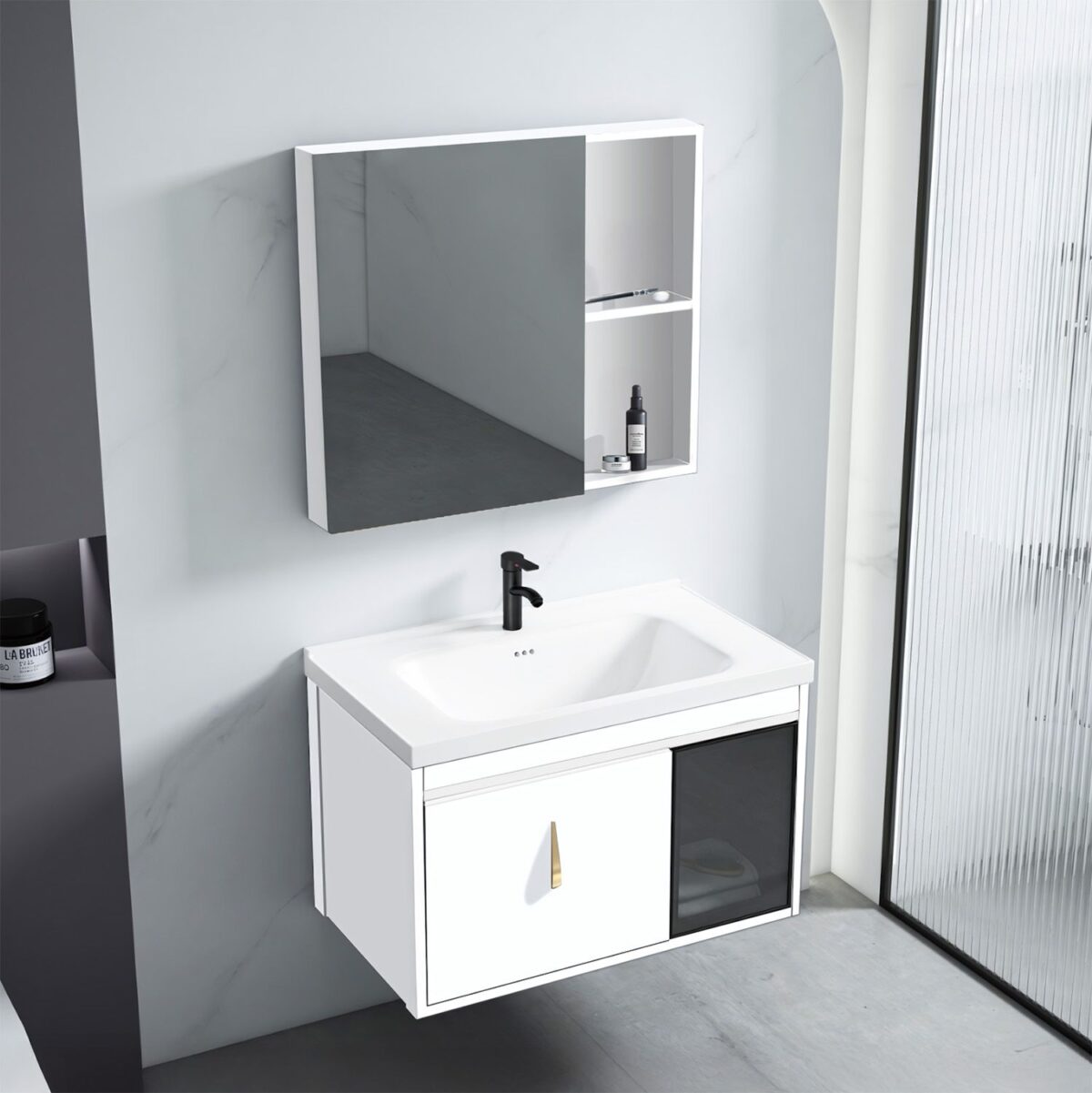 Set mobilier de baie cu lavoar Paris 60cm White - imagine 1