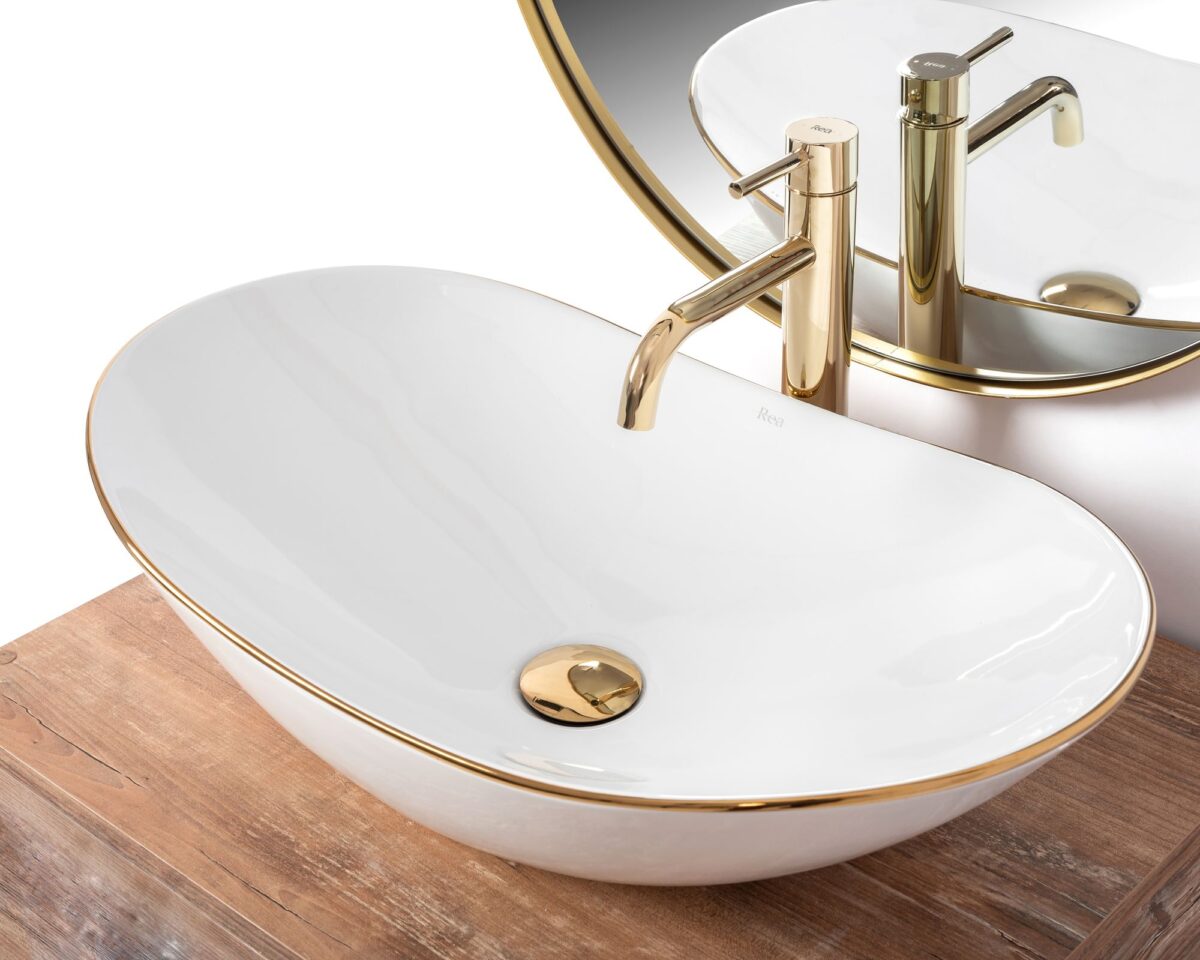 Lavoar pentru blat Rea Royal Auriu Edge - imagine 4