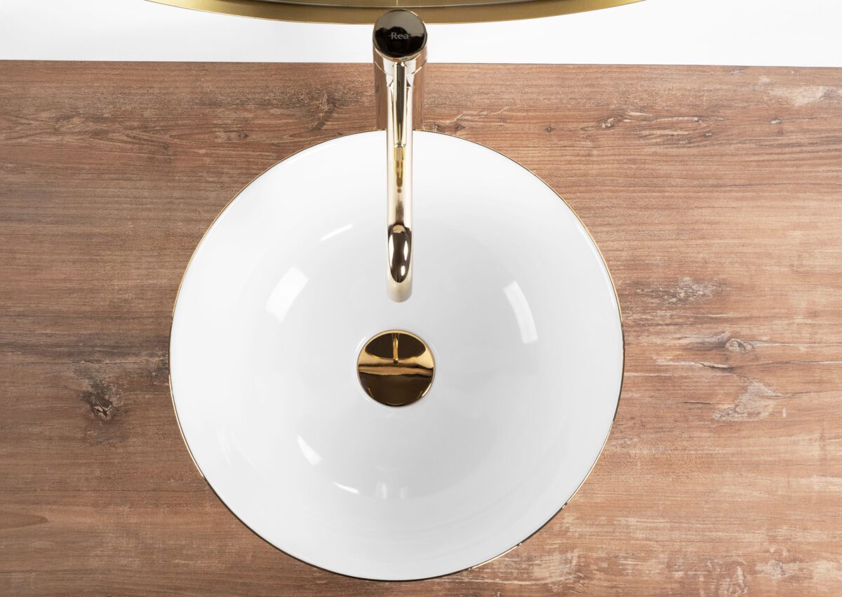 Lavoar pentru blat Rea Stella White gold edge - imagine 3