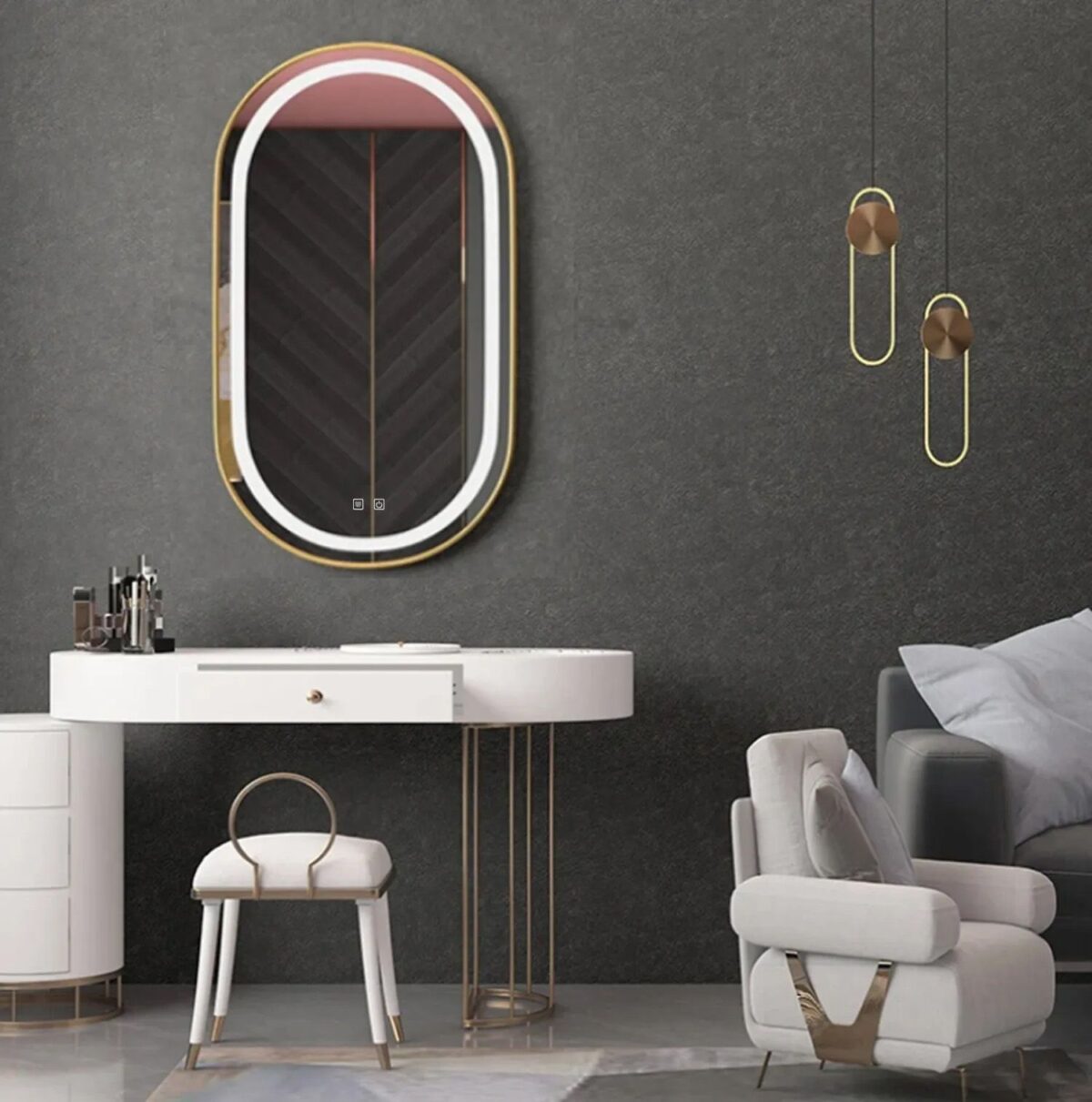 Oglindă LED OLL 60x90 cm Brush Gold - imagine 3