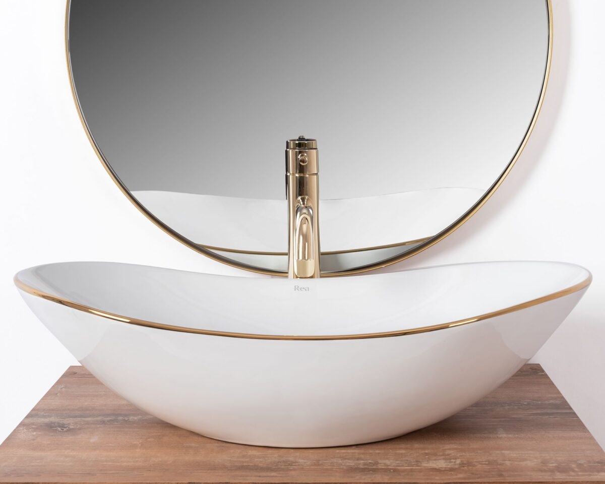 Lavoar pentru blat Rea Royal Auriu Edge - imagine 2