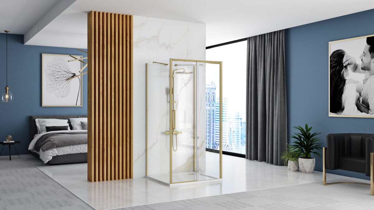 Cabina de dus de perete REA Rapid Slide  Brush Gold - imagine 2