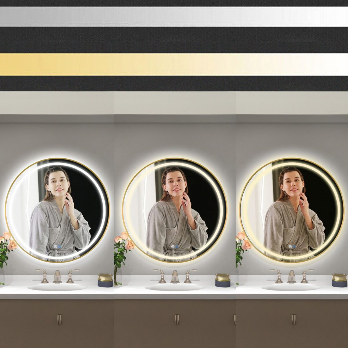 Oglindă LED 90cm MMJ BRUSH GOLD - imagine 2