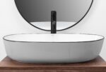 Lavoar ceramic pentru blat Rea CLEO white Black edge - imagine 2