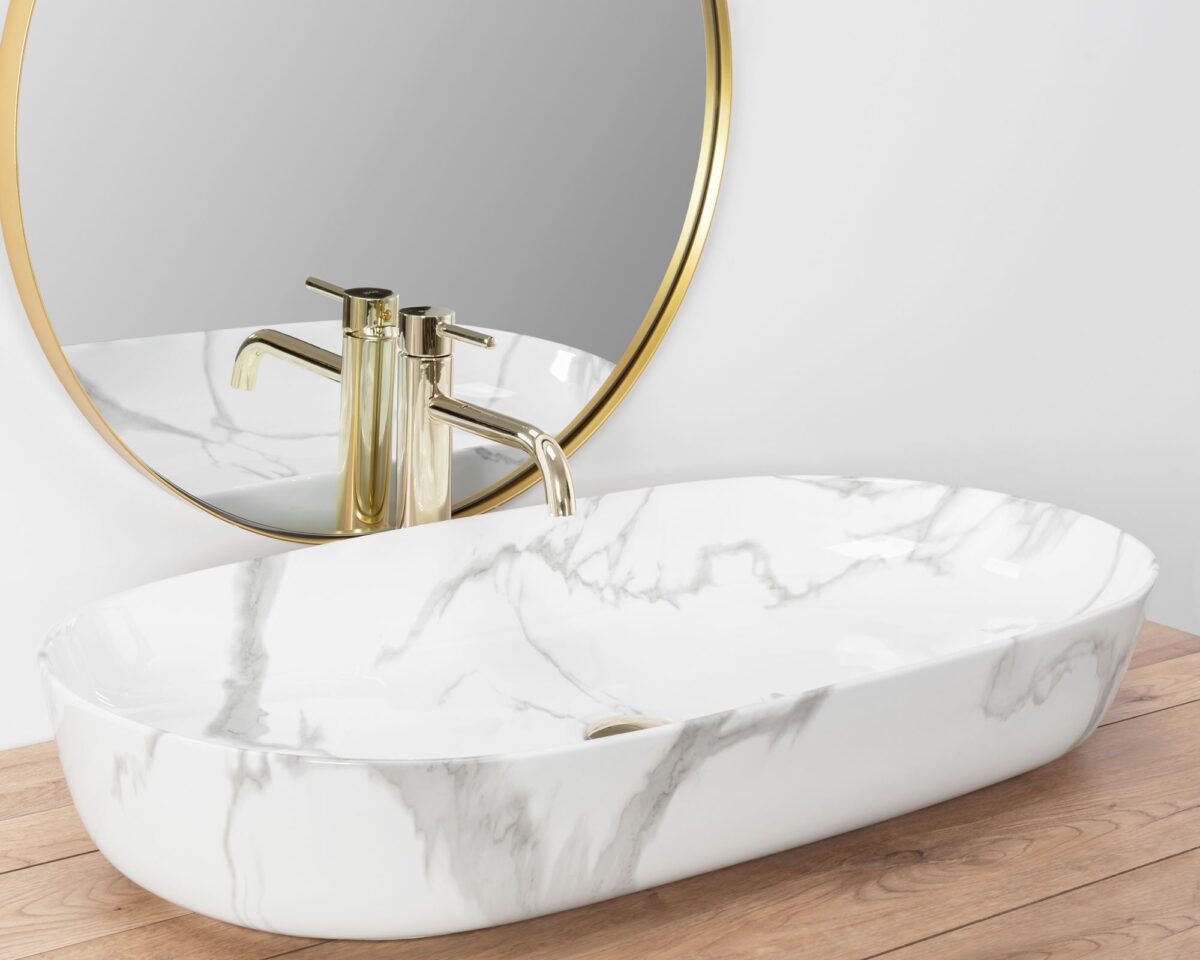 Lavoarul REA CLEO 81 Shiny Marmo din ceramică - imagine 2