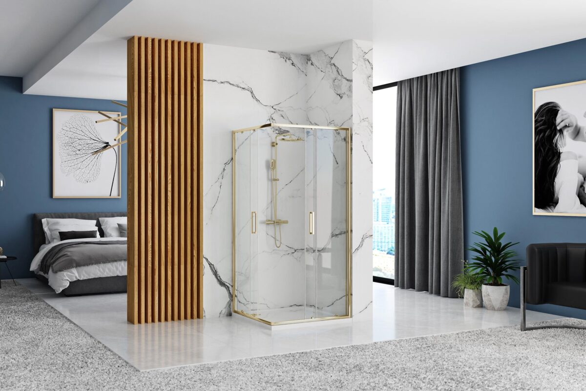 Cabină de duș Rea Punto 80x100 cm Gold - imagine 4