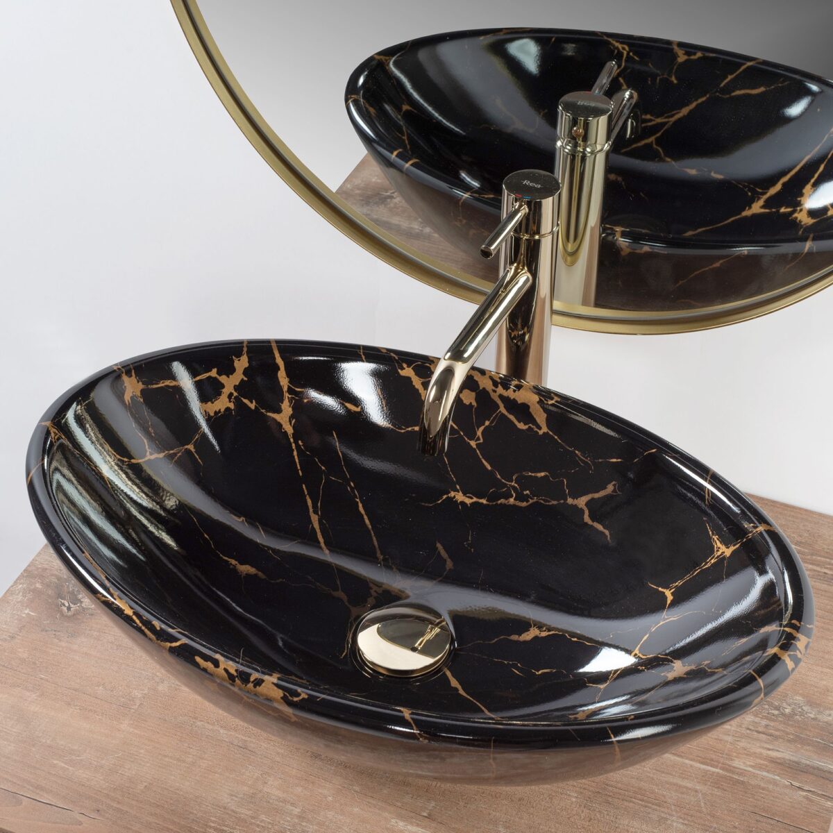 Lavoar pentru blat REA Pamela Black Marble Shiny - imagine 3